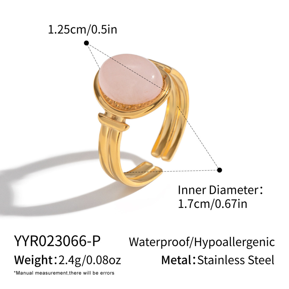 Bague Rétro Ronde En Acier Inoxydable Étanche Couleur Or Avec Pierre Naturelle Pour Femme (1 Pièce)