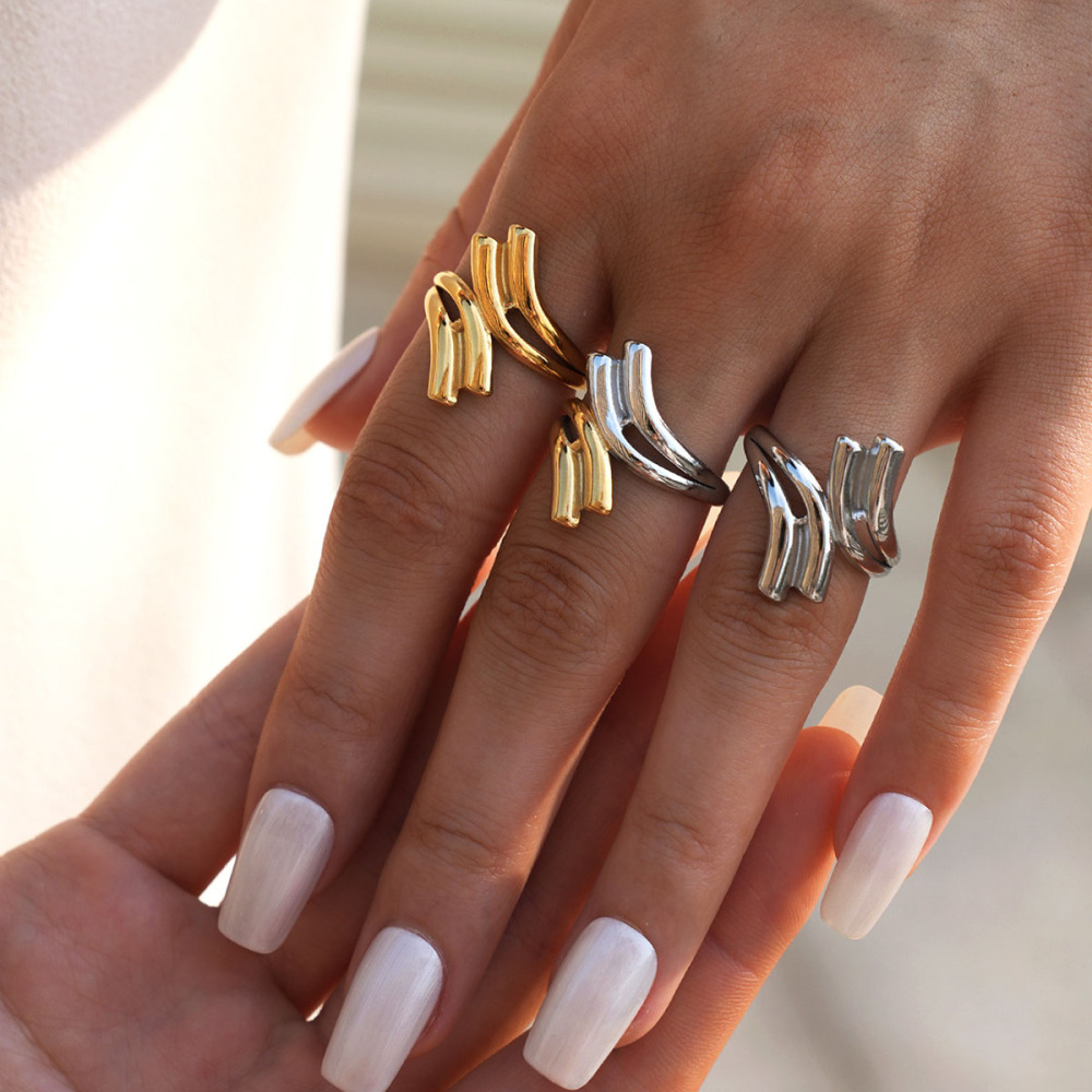 Bague Décontractée En Acier Inoxydable De Forme Irrégulière, Couleur Or, 1 Pièce h5Image9