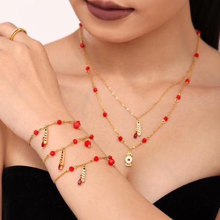 Ensembles de bijoux pour femmes en acier inoxydable, étanches, couleur or et grenat, motif Noël