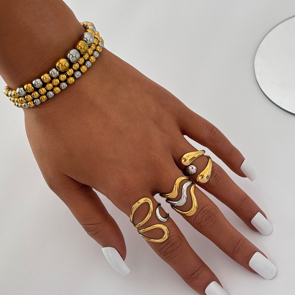 Bague Femme Simple, Forme Irrégulière, Acier Inoxydable, Couleur Or, Étanche Image4