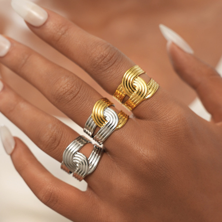 Bague femme tendance, style rétro minimaliste, en acier inoxydable étanche (1 pièce). 2
