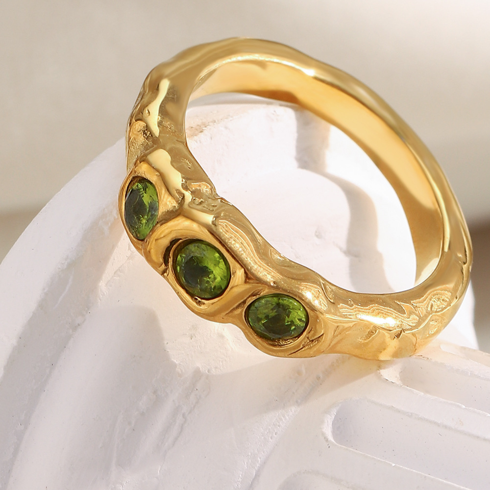 Bague Élégante Pour Femme En Acier Inoxydable, Étanche, Couleur Or, Sertie De Zircon (1 Pièce). Image3