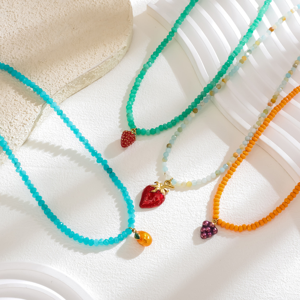Collier De Perles Pour Femme En Pierres Naturelles Polychromes Et Fruits Sucrés Image3