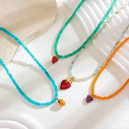 Collier de perles pour femme en pierres naturelles polychromes et fruits sucrés 2