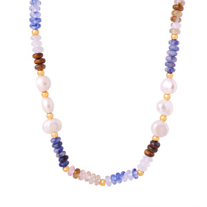 Collier De Perles Élégant Pour Femme, En Acier Inoxydable Imperméable, Couleur Or, Avec Pierres Naturelles (1 Pièce) h5