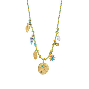 Collier Tressé Pour Femme, En Acier Inoxydable, Couleur Or, Avec Motif Floral Éclatant (1 Pièce) h5 