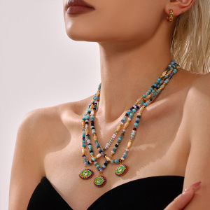 Collier De Perles Pour Femme En Acier Inoxydable Imperméable Avec Pierre Naturelle Et Motif Œil De Diable (1 Pièce) h5 Image6