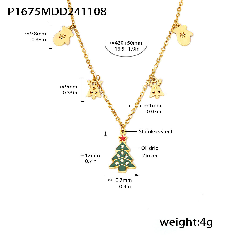 Colliers Pendentifs Pour Femmes En Acier Inoxydable, Imperméable, Couleur Or, Avec Zircon Et Motif Sapin De Noël Image2
