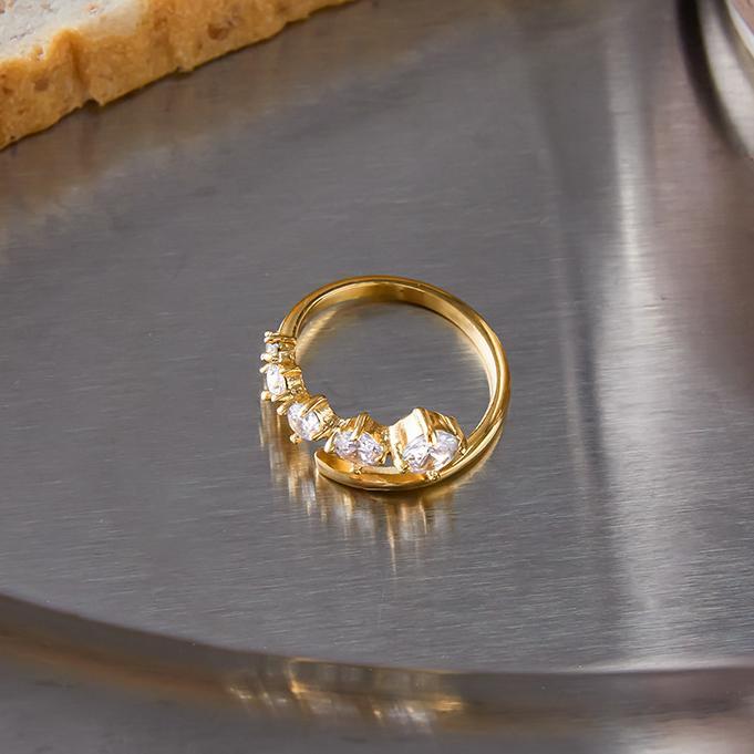 Bague Pour Femme En Acier Inoxydable Doré, Ornée D'Un Zircon, Aux Lignes Délicates Et À L'Eau. h5Image3