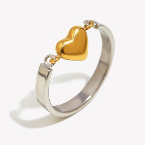 Bague Simple En Forme De Cœur, En Acier Inoxydable Étanche, Couleur Or (1 Pièce) h5