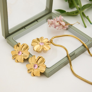 Ensembles De Bijoux Pour Femmes Sweet Flower En Acier Inoxydable Étanche Couleur Or h5 Image6