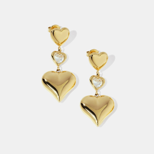 Boucles D'Oreilles Pendantes En Forme De Cœur, En Acier Inoxydable Étanche, Couleur Or, Avec Zircon. h5 Image2