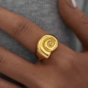 Bague Tendance Rétro Simple En Acier Inoxydable Étanche Couleur Or (1 Pièce) h5 Image5