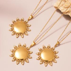 Collier Pendentif Femme Classique Soleil En Acier Inoxydable Étanche Couleur Or (1 Pièce) h5 Image4