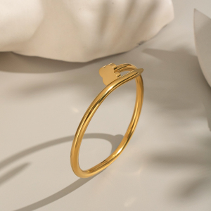 Bracelet Manchette En Acier Inoxydable Doré, Imperméable, Avec Motif Cœur Et Trèfle (1 Pièce). h5 Image2
