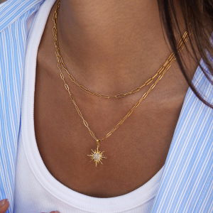 Collier À Plusieurs Rangs Élégant Pour Femme, En Acier Inoxydable Doré, Étanche, Avec Motif Soleil (1 Pièce) h5 Image4