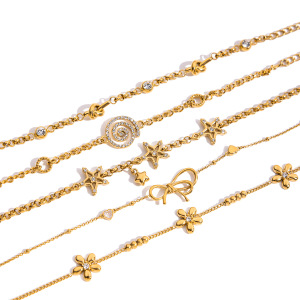 Bracelet À Breloques Pour Femme, 1 Pièce, Nœud Papillon, En Acier Inoxydable Étanche, Couleur Or h5 Image7