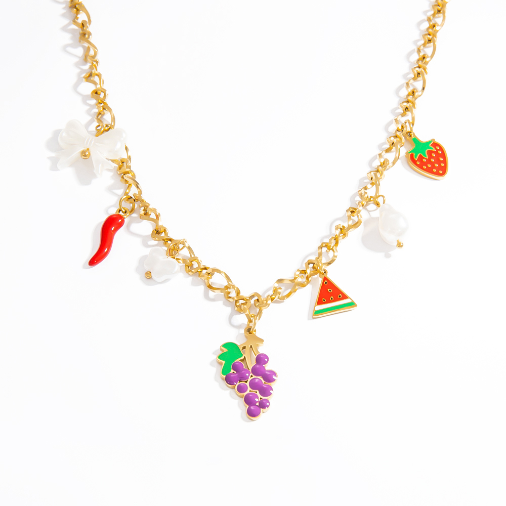 Collier Pendentif Femme Romantique Et Décontracté En Acier Inoxydable, Couleur Or, Motif Fruit. 