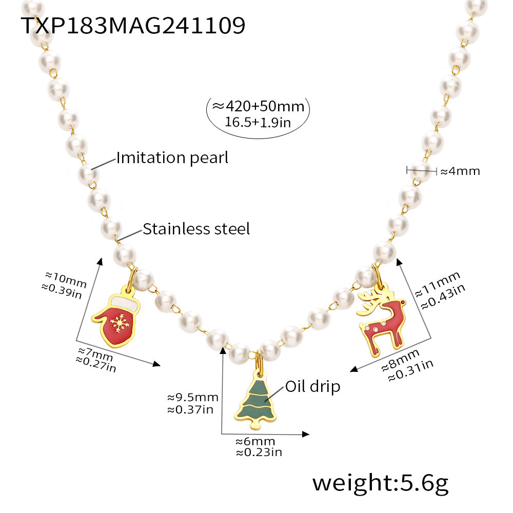 Ensembles De Bijoux De Noël Luxueux Pour Femmes, En Acier Inoxydable Étanche, Couleur Or, Avec Perles Artificielles.