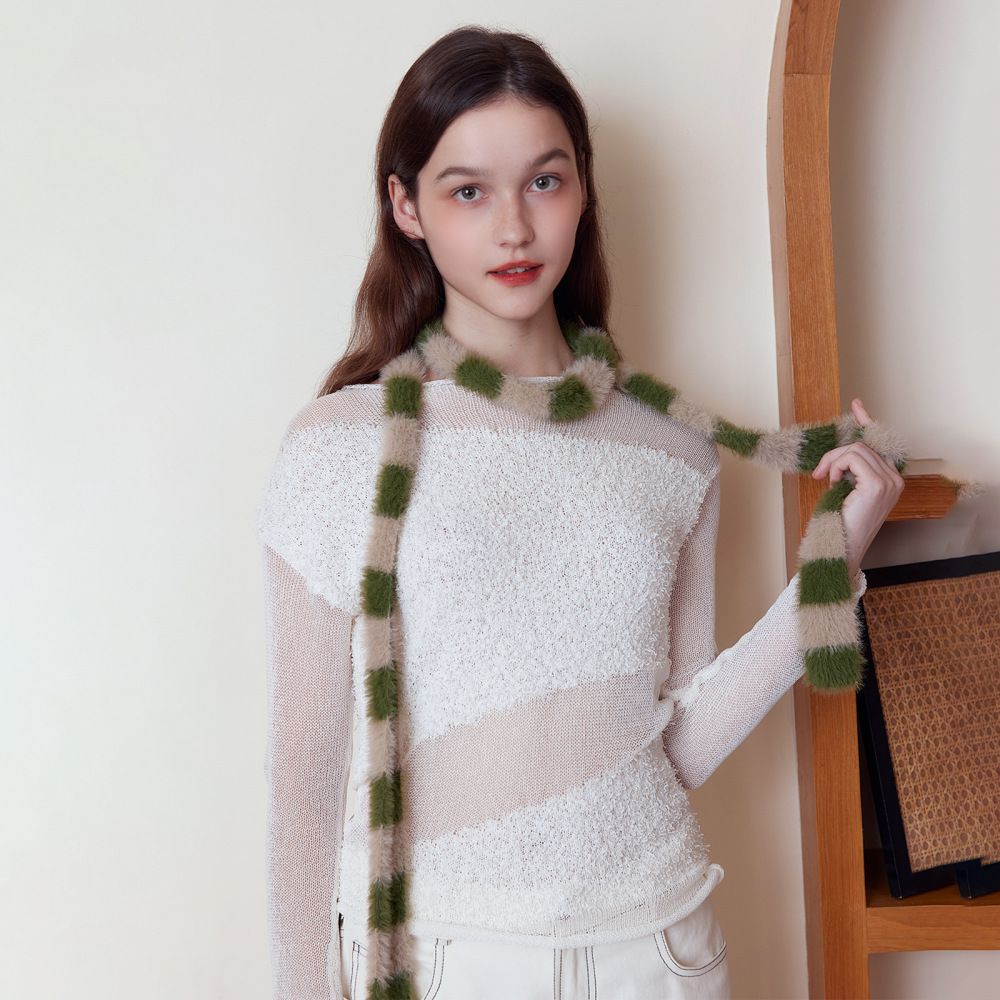 Écharpe D'Hiver Élégante En Nylon À Rayures Lathy Pour Femme, 1 Pièce Image4