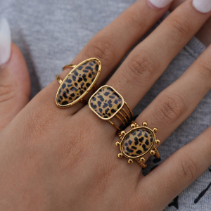 Bague Tendance Décontractée À Imprimé Léopard En Acier Inoxydable Étanche Pour Femme (1 Pièce) h5 Image4