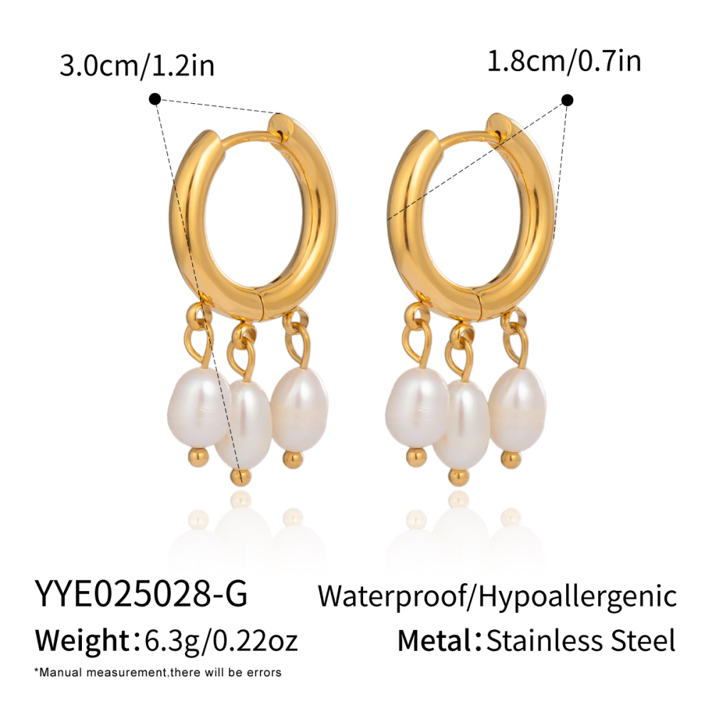 1 Paire De Boucles D'Oreilles Élégantes À Pompon En Acier Inoxydable Étanche Couleur Or Avec Perles Pendantes