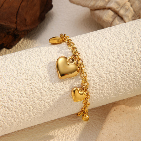 Bracelet à breloques en acier inoxydable doré, étanche, en forme de cœur (1 pièce) 2