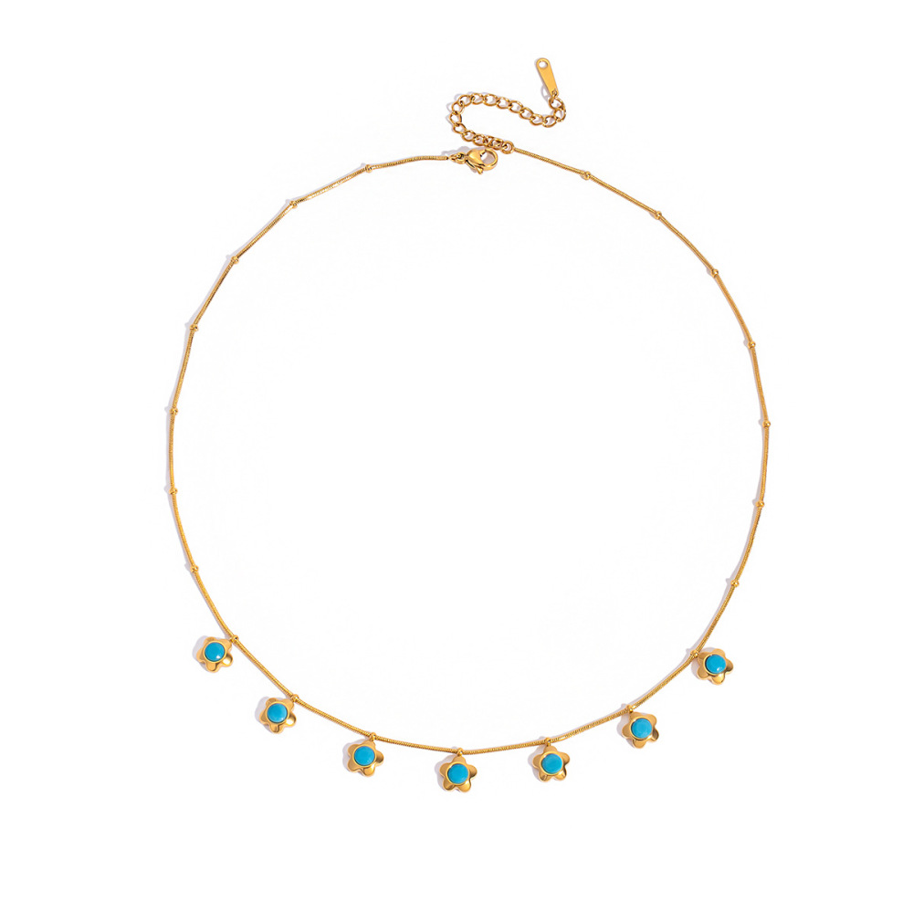 Collier Pendentif Femme En Acier Inoxydable Doré, Orné D'Une Fleur Romantique En Calaïte (1 Pièce) 