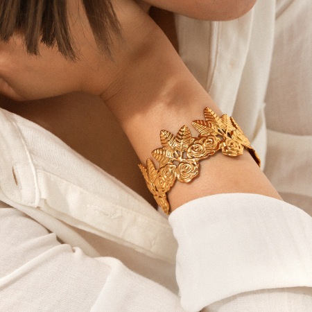 Bracelet simple pour femme, 1 pièce, motif fleur, couleur or, série quotidienne 2