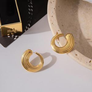 Boucles D'Oreilles Puces Simples Rondes En Acier Inoxydable Étanche Couleur Or Pour Femme (1 Paire) h5 Image5