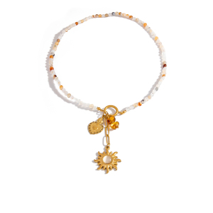 Collier De Perles Pour Femme, Motif Poisson-Soleil Et Fleur Douce, En Acier Inoxydable Étanche Couleur Or (1 Pièce) h5 