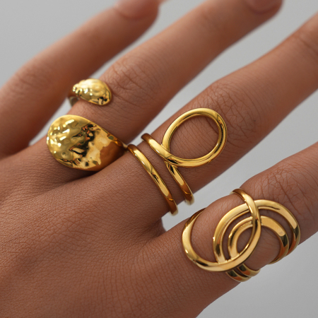 Bague femme simple, rétro, de forme irrégulière, en acier inoxydable étanche (1 pièce) 2