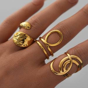 Bague Femme Simple, Rétro, De Forme Irrégulière, En Acier Inoxydable Étanche (1 Pièce) h5 Image3
