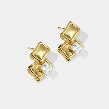Boucles d'oreilles puces en acier inoxydable de forme irrégulière, étanches, couleur or, serties de zircon. 2