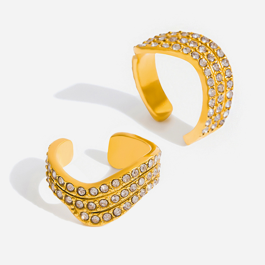 1 Paire De Manchettes D'Oreilles Pour Femmes, Collection Intricate Series Classic Curve, En Acier Inoxydable Étanche, Couleur Or h5Image4