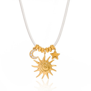 Collier Pendentif Élégant Pour Femme, En Acier Inoxydable Étanche, Motif Soleil, Étoile Et Lune (1 Pièce) h5 Image7