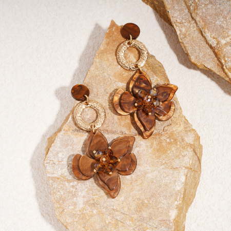 1 paire de boucles d'oreilles pendantes rétro en résine à fleurs