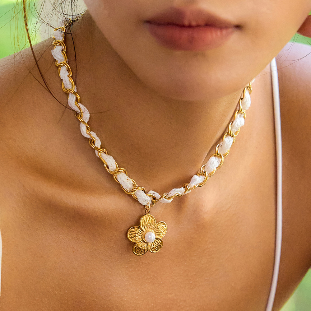 Ensembles De Bijoux Pour Femmes En Acier Inoxydable Imperméable, Couleur Or, Ornés De Dentelle Florale Romantique Image8