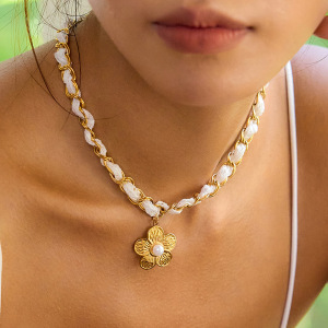 Ensembles De Bijoux Pour Femmes En Acier Inoxydable Imperméable, Couleur Or, Ornés De Dentelle Florale Romantique h5 Image8