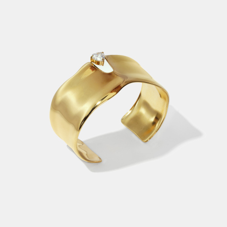 Bracelet manchette léger et luxueux en acier inoxydable uni, étanche, avec zircon 2