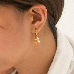 1 Paire De Boucles D'Oreilles À Perles Dorées En Acier Inoxydable Étanche, En Forme De Fleur h5 Image5