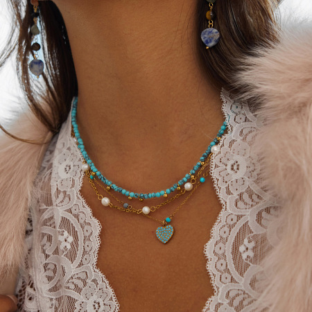 Collier de perles pour femme, 1 pièce, perles de calaïte, pierres naturelles, couleur or