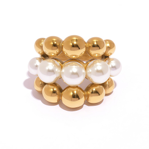 Bague Tendance En Acier Inoxydable Doré, Imperméable, Patchwork Naturel, 1 Pièce, Collection Simple. h5