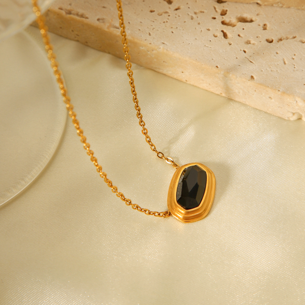 Collier Pendentif Rectangulaire Pour Femme, En Acier Inoxydable Étanche, Couleur Or (1 Pièce) Image7