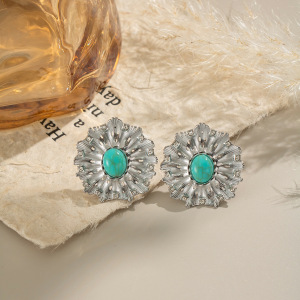 1 Paire De Boucles D'Oreilles Puces Daily Flower En Calaïte, Acier Inoxydable, Couleur Or, Pour Femme. h5 Image4