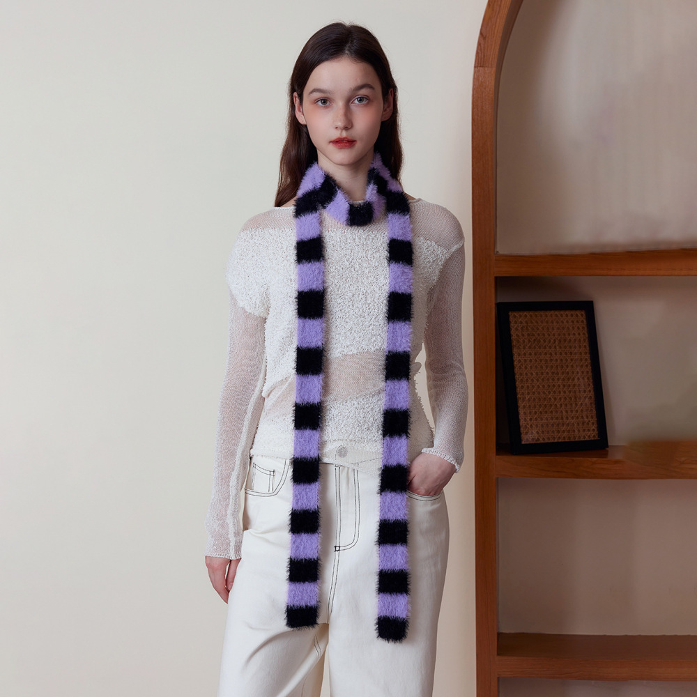 Écharpe D'Hiver Élégante En Nylon À Rayures Lathy Pour Femme, 1 Pièce 