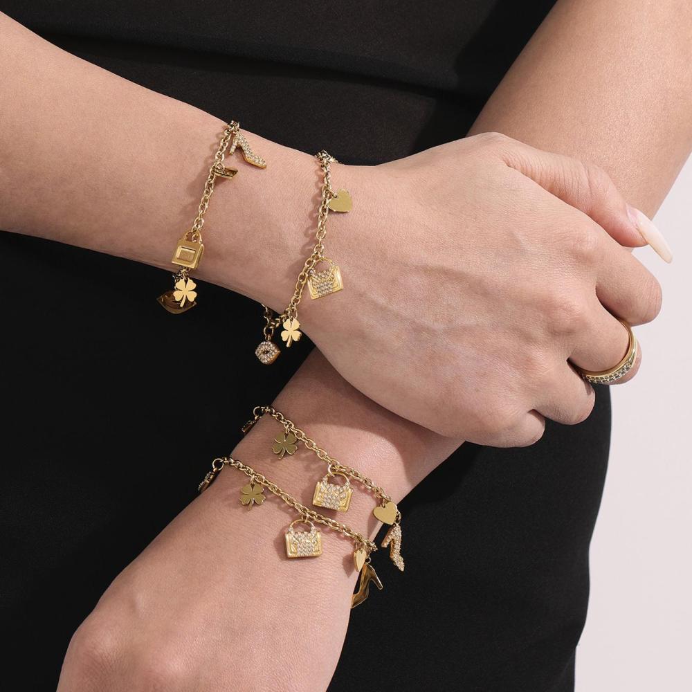 Ensembles De Bijoux Pour Femmes En Acier Inoxydable Imperméable, Motif Cœur Et Trèfle, Couleur Or. Image8