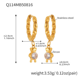 1 Paire De Boucles D'Oreilles Pendantes Pour Femme, Motif Singe Mignon, En Acier Inoxydable, Couleur Or, Étanches, Avec Zircon. h5 