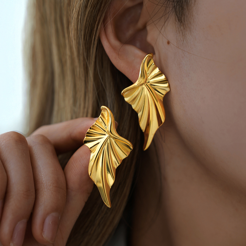 Boucles D'Oreilles Puces Pour Femme, En Acier Inoxydable Doré, Imperméables, De Forme Irrégulière Et Personnalisables (1 Pièce). Image4