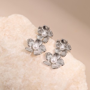 1 Paire De Boucles D'Oreilles Pendantes Élégantes Et Luxueuses En Acier Inoxydable Imperméable, Ornées D'Un Nœud Papillon Fleuri. h5 Image4